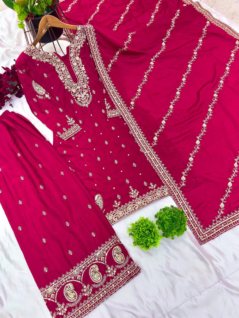 ZSR 3102 Pure Chinnon Silk With Embroidery Sequence Work With Full Sleeve Pakistani Suits
