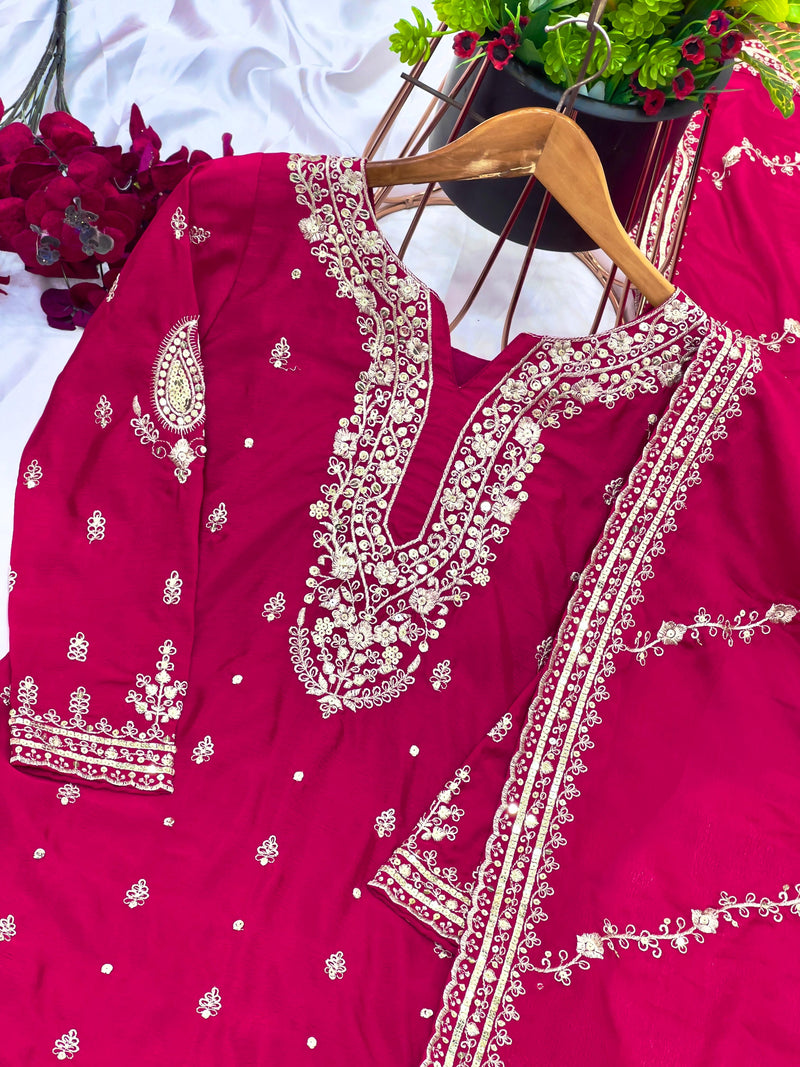 ZSR 3102 Pure Chinnon Silk With Embroidery Sequence Work With Full Sleeve Pakistani Suits
