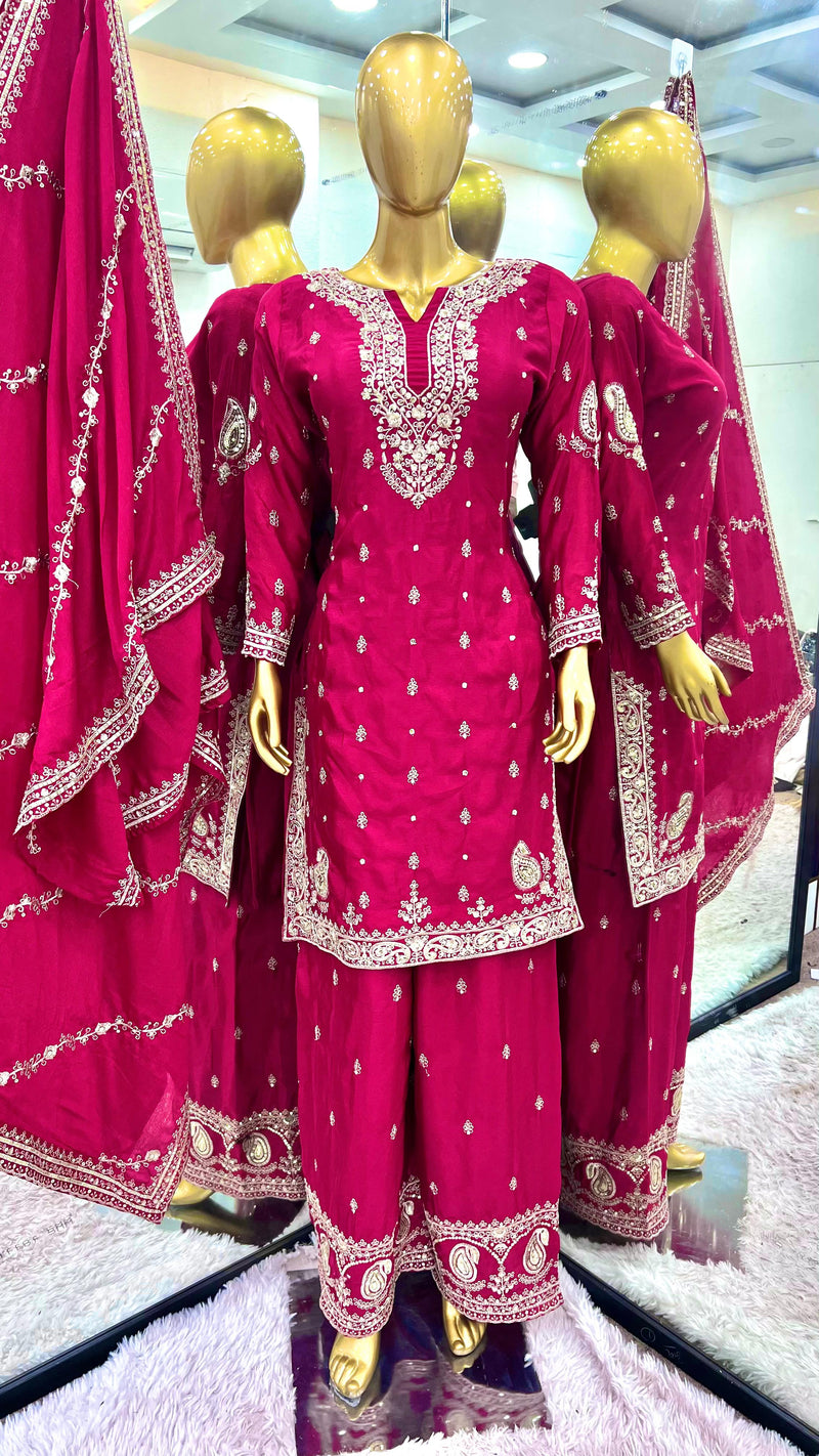 ZSR 3102 Pure Chinnon Silk With Embroidery Sequence Work With Full Sleeve Pakistani Suits