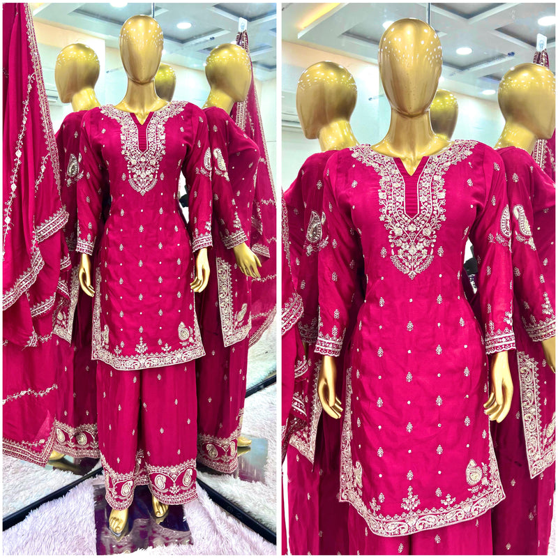 ZSR 3102 Pure Chinnon Silk With Embroidery Sequence Work With Full Sleeve Pakistani Suits