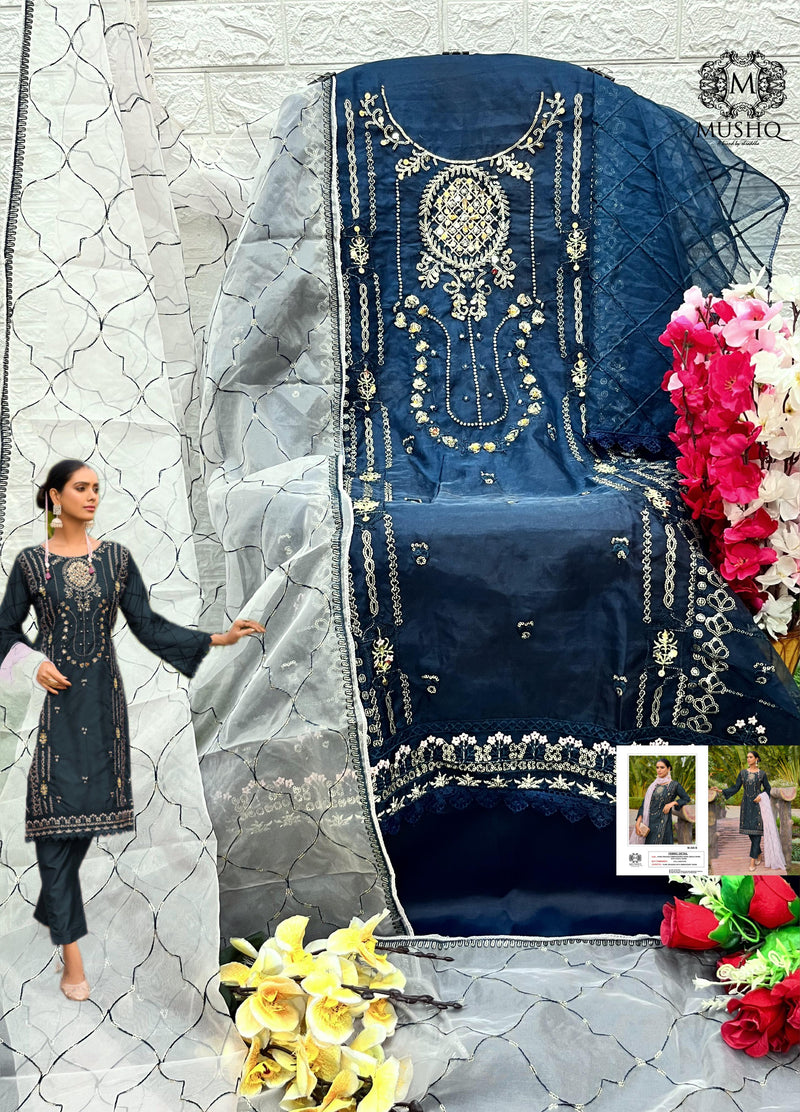 Mushq M 306 A Organza Embroidered Khatli Work Pakistani Suits