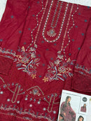 Mehboob Tex 1750 Rich Maroon Lawn Embroidered Unstitched Suit