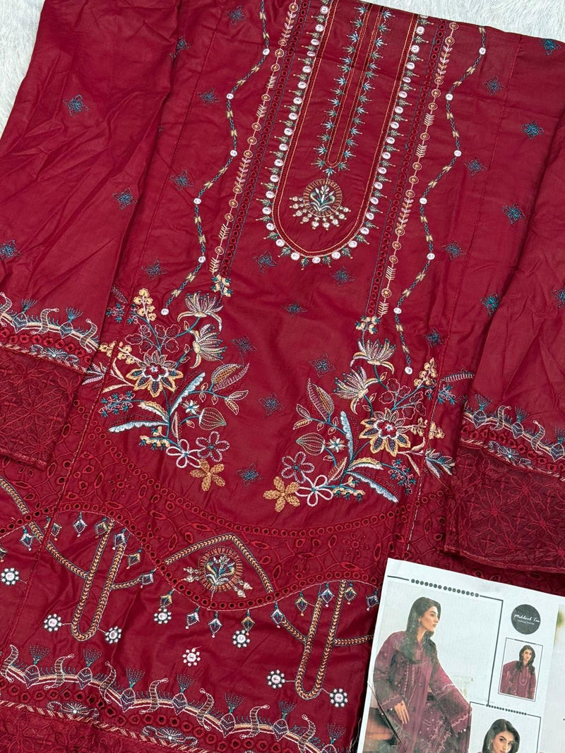 Mehboob Tex 1750 Rich Maroon Lawn Embroidered Unstitched Suit