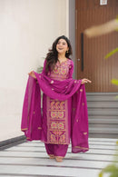LW 9306 B Chinnon With Zari Multi & Thread Embroidered Work Suit