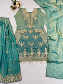 NSR 894 Designer Teal Blue Georgette Sharara Suit
