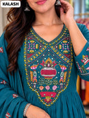 SG Teal Cotton Embroidered Work Anarkali Kurti