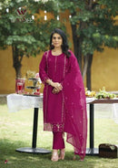 Woodee Womika Premium Pure Roman Silk Embroidered Work Suit