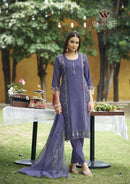 Woodee Womika Premium Pure Roman Silk Embroidered Work Suit