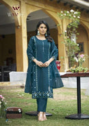 Woodee Womika Premium Pure Roman Silk Embroidered Work Suit