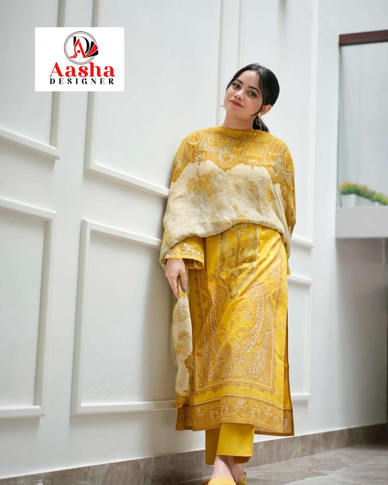 Aasha Designer 1007 Pure Cotton Print With Exclusive Patch Heavy Embroidery Work Pakistani Suits