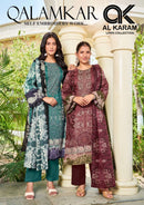 Al Karam Qalamkar Cotton Digital Print Embroidered Designer Suit