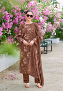 Alok Suits Amna Babar Designer Cotton Foil Printed Embroidered Suit
