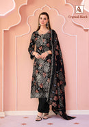 Alok Suits Crystal Black Viscose Printed Embroidery Work Suit Set