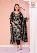 Alok Suits Crystal Black Viscose Printed Embroidery Work Suit Set