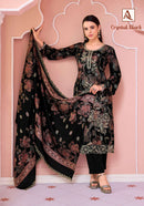Alok Suits Crystal Black Viscose Printed Embroidery Work Suit Set