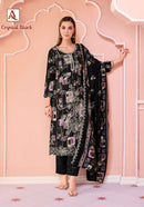 Alok Suits Crystal Black Viscose Printed Embroidery Work Suit Set