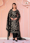 Alok Suits Crystal Black Viscose Printed Embroidery Work Suit Set