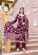 Alok Suits Turkish Edition 16 Viscose Rayon Printed Fancy Work Suit Set