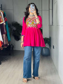 Bandhani Palace Madhurya Gamthi Work Short Kurti