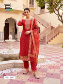 Blue Hills Cherry Designer Chanderi Silk Foil Printed Suit Set