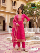 Blue Hills Cherry Designer Chanderi Silk Foil Printed Suit Set