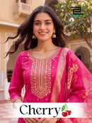 Blue Hills Cherry Designer Chanderi Silk Foil Printed Suit Set