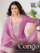 Blue Hills Congo Silk Premium Fancy Work Kurta Pant Dupatta Set