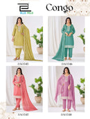 Blue Hills Congo Silk Premium Fancy Work Kurta Pant Dupatta Set