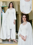 Blue Hills White Lily Fancy Embroidery Rayon Kurti Palazzo Set