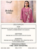Ganga Jivisha 5062 Cotton Satin Printed Embroidered Designer Suit