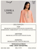 Ganga Lishka 4984 Cotton Satin Fancy Designer Work Traditional Wear Suit