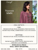 Ganga Nasreen 5451 Premium Wool Pashmina Designer Suit