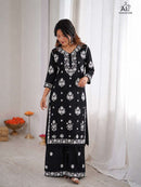 INLI Chikankari Premium Rayon Fancy Thread Work Kurti Set