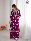 INLI Chikankari Premium Rayon Fancy Thread Work Kurti Set