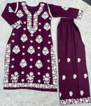 INLI Chikankari Premium Rayon Fancy Thread Work Kurti Set