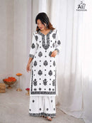 INLI Chikankari Premium Rayon Fancy Thread Work Kurti Set