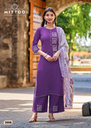Mittoo Noorika Designer Rayon Kurti Pant Dupatta Set