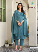 Passion Tree Pinkal Vol 1 Premium Silk Fancy Work Kurti Pant Dupatta Set