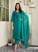 Passion Tree Pinkal Vol 1 Premium Silk Fancy Work Kurti Pant Dupatta Set