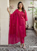 Passion Tree Pinkal Vol 1 Premium Silk Fancy Work Kurti Pant Dupatta Set