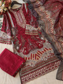 Luxury Maroon Lawn Cotton Embroidered Unstitched Salwar Suit