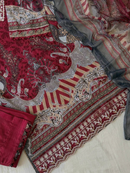 Luxury Maroon Lawn Cotton Embroidered Unstitched Salwar Suit