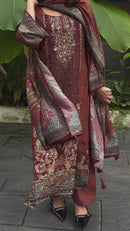 Maroon Handwork Pure Viscose Muslin Digital Print Pakistani Suits