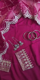 MF 465 Malay Satin Silk With Heavy Embroidery Designer Long Pakistani Suit