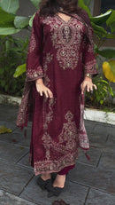 Luxury Pakistani Style Maroon Embroidered Salwar Kameez