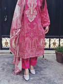 Women's Pink Muslin Pakistani Suit With Traditional Printed Dupatta
