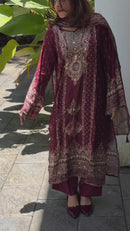 Premium Pure Viscose Maslin Digital Print Pakistani Suit with Hand Work