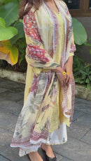 Yellow Floral Printed Kurta Pant Set with Dupatta for Women