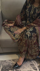 Black & Brown Traditional Maslin Digital Print Suit
