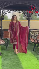 Aasha Designer 1102 Pure Cotton Print With Heavy Self Embroidery Hand Khatli Work Pakistani Suits